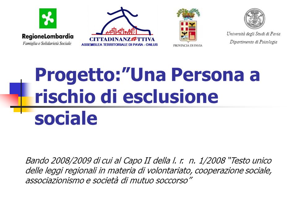 Progetto Una Persona A Rischio Di Esclusione Sociale Ppt Scaricare